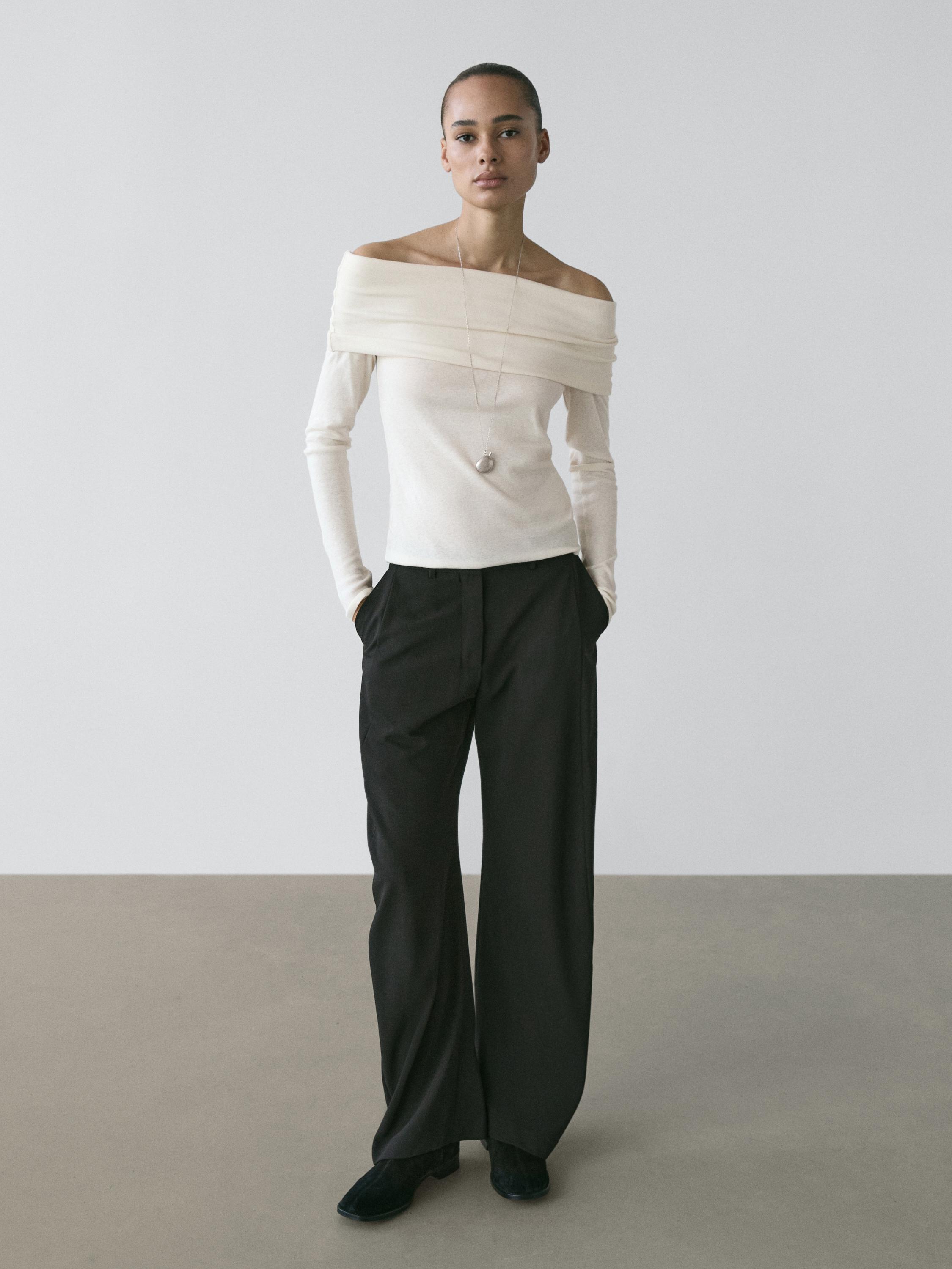 T-shirt épaules dénudées en coton mélangé